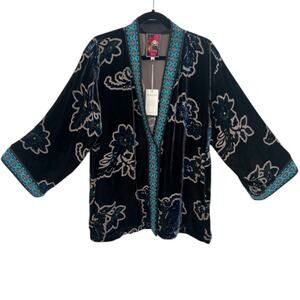 Johnny Was NWT Merhawi Monade Kimono Jacket Black Burnout Velvet Floral S Boho